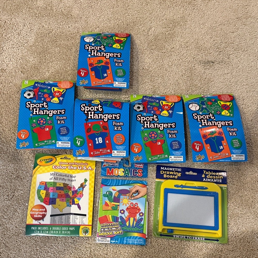 Creative learning bundle. Sport Hangers Foam Kit. Map. Drawing. Bored kids.